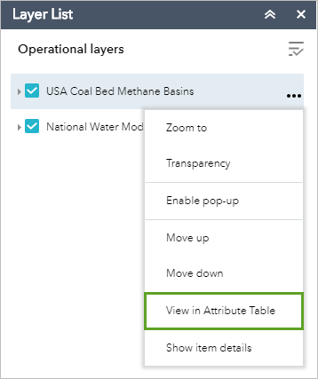 Open the attribute table from the Layer List menu